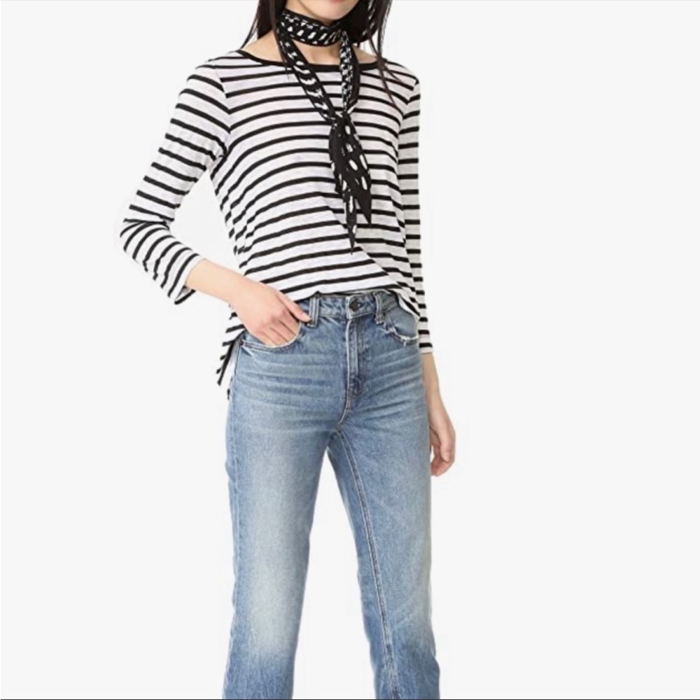 🦓SPLENDID Cerine Button Back Striped Long sleeve tee shirt navy white size LG